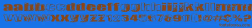 フォントTulihuuma – 茶色の文字が青い背景にあります。