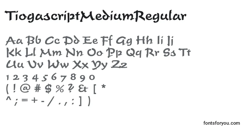 A fonte TiogascriptMediumRegular – alfabeto, números, caracteres especiais