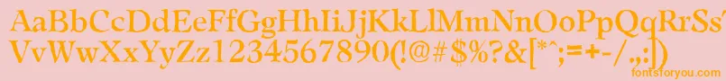 フォントLeamingtonantiqueRegular – オレンジの文字がピンクの背景にあります。