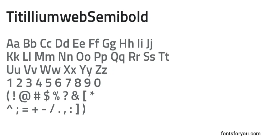 A fonte TitilliumwebSemibold – alfabeto, números, caracteres especiais