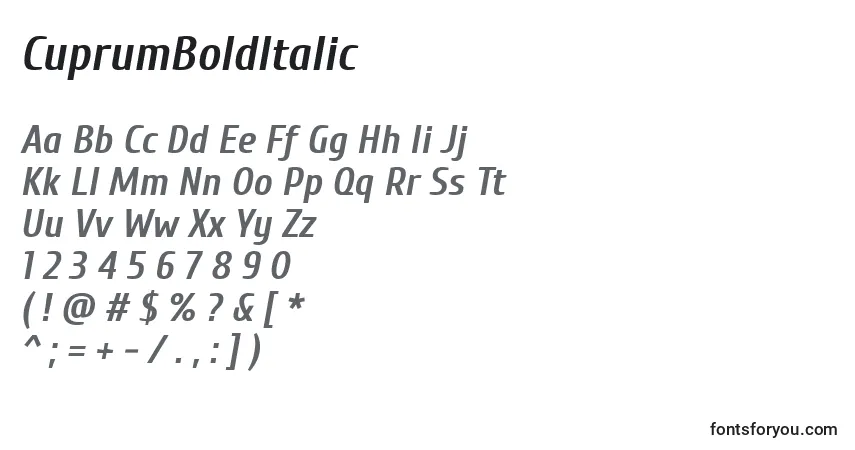 CuprumBoldItalic-fontti – aakkoset, numerot, erikoismerkit