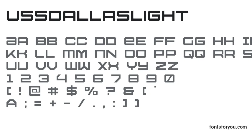 A fonte Ussdallaslight – alfabeto, números, caracteres especiais