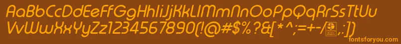 フォントTypoRoundItalicDemo – オレンジ色の文字が茶色の背景にあります。