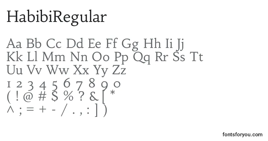 A fonte HabibiRegular – alfabeto, números, caracteres especiais