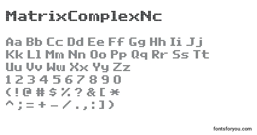 Czcionka MatrixComplexNc – alfabet, cyfry, specjalne znaki