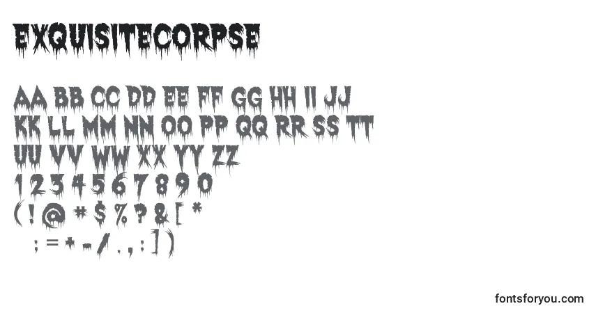 A fonte ExquisiteCorpse – alfabeto, números, caracteres especiais