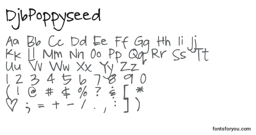A fonte DjbPoppyseed – alfabeto, números, caracteres especiais