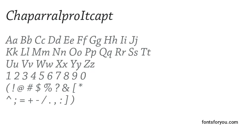 Czcionka ChaparralproItcapt – alfabet, cyfry, specjalne znaki
