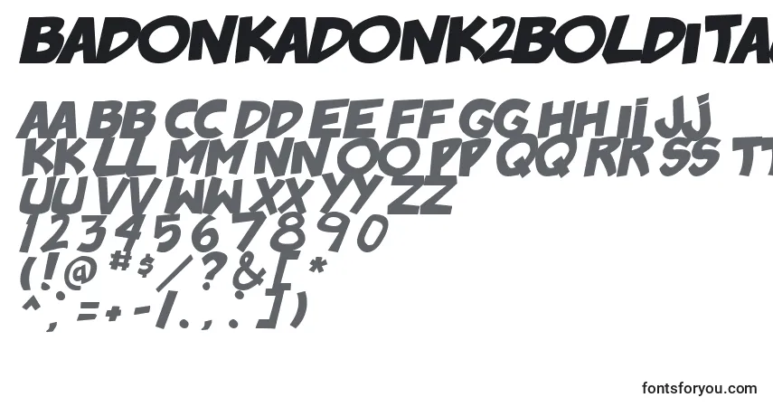 Schriftart BadonkADonk2BoldItalic – Alphabet, Zahlen, spezielle Symbole