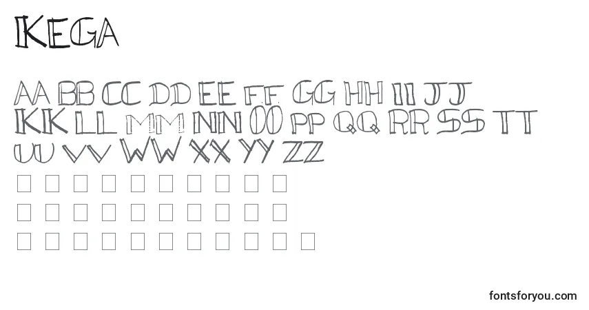 Czcionka Kega – alfabet, cyfry, specjalne znaki