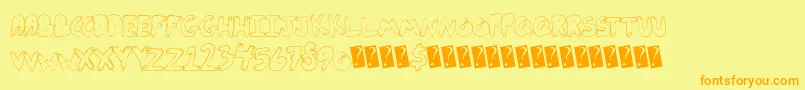 Cutefold-Schriftart – Orangefarbene Schriften auf gelbem Hintergrund