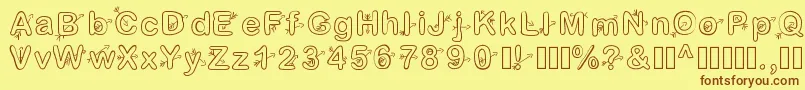 フォントCupidon – 茶色の文字が黄色の背景にあります。