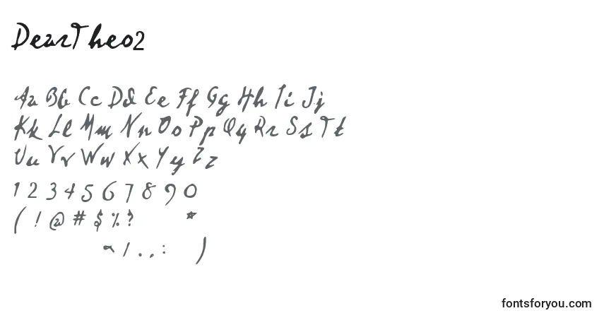 Czcionka DearTheo2 – alfabet, cyfry, specjalne znaki