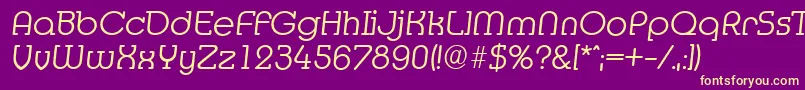 MexicoserialLightItalic-fontti – keltaiset fontit violetilla taustalla