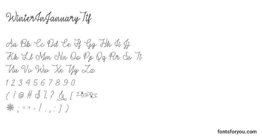 Schriftart WinterInJanuaryTtf – Alphabet, Zahlen, spezielle Symbole