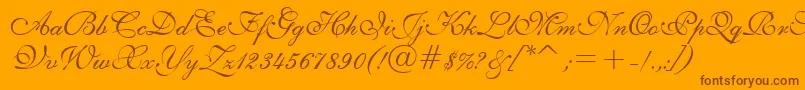 English111PrestoBt-Schriftart – Braune Schriften auf orangefarbenem Hintergrund