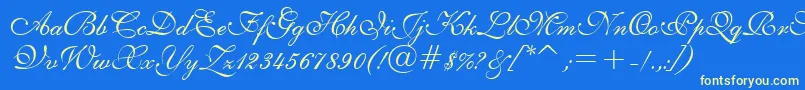 English111PrestoBt-Schriftart – Gelbe Schriften auf blauem Hintergrund