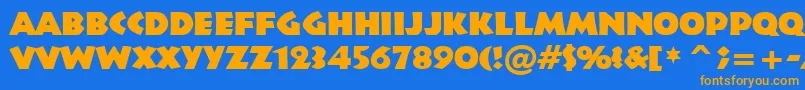 フォントInfr011k – オレンジ色の文字が青い背景にあります。