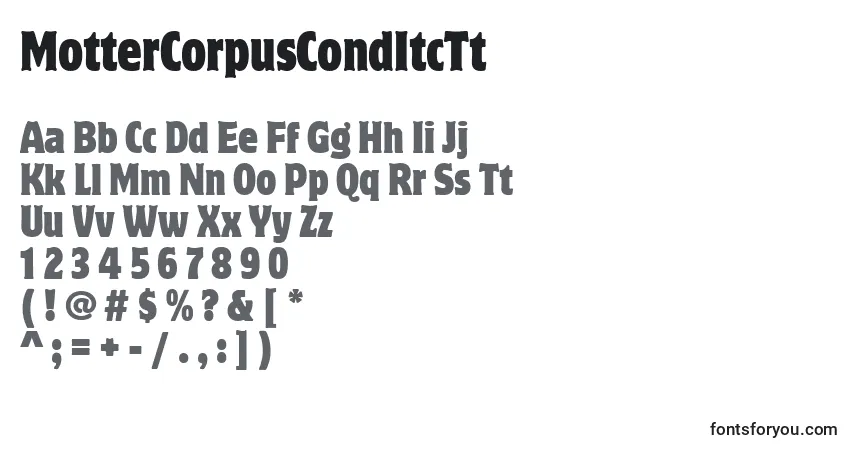 A fonte MotterCorpusCondItcTt – alfabeto, números, caracteres especiais
