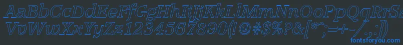 AccoladeoutlineItalic-fontti – siniset fontit mustalla taustalla