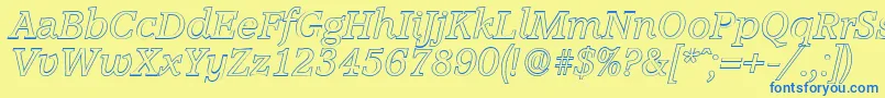 AccoladeoutlineItalic-Schriftart – Blaue Schriften auf gelbem Hintergrund