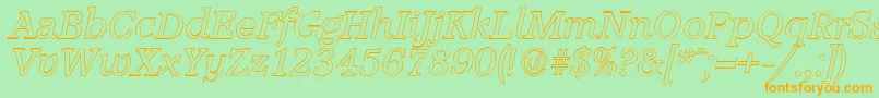 フォントAccoladeoutlineItalic – オレンジの文字が緑の背景にあります。