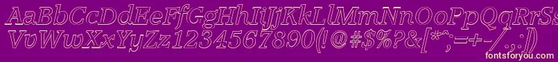 Fonte AccoladeoutlineItalic – fontes amarelas em um fundo roxo