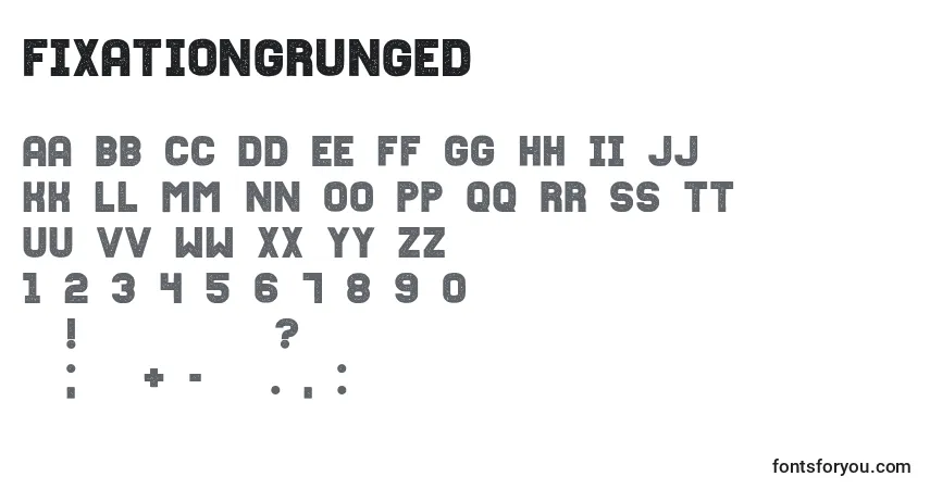 A fonte Fixationgrunged – alfabeto, números, caracteres especiais
