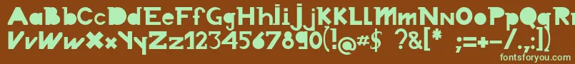 フォントChronodue – 緑色の文字が茶色の背景にあります。