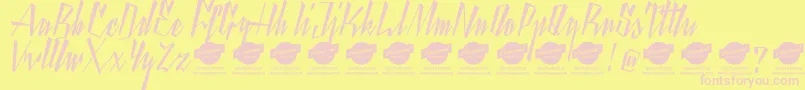 YantyscriptDemo-fontti – vaaleanpunaiset fontit keltaisella taustalla