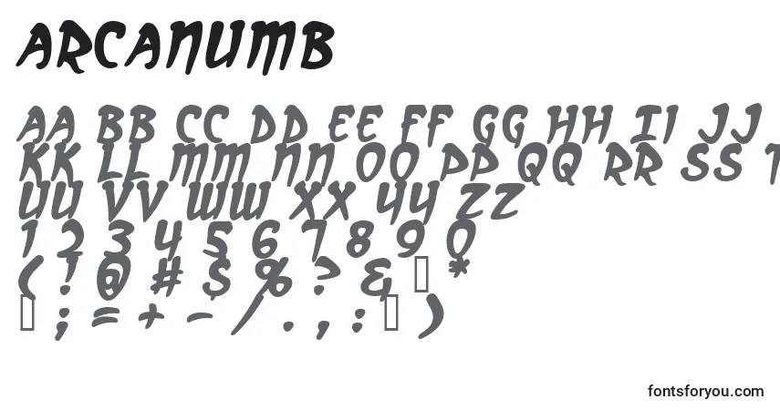 Fuente ArcanumB - alfabeto, números, caracteres especiales