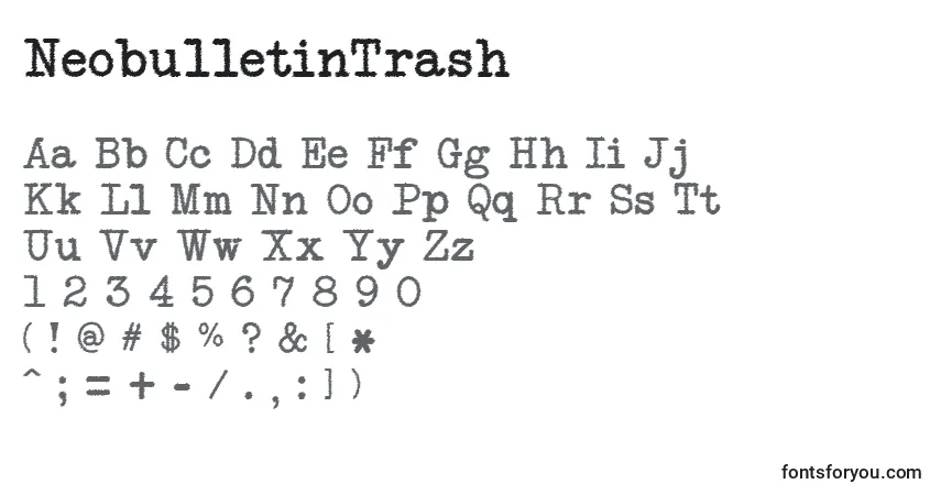 Schriftart NeobulletinTrash – Alphabet, Zahlen, spezielle Symbole