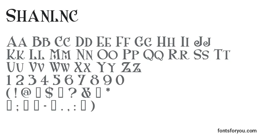A fonte Shanlnc – alfabeto, números, caracteres especiais