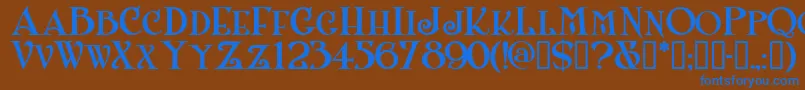 Czcionka Shanlnc – niebieskie czcionki na brązowym tle