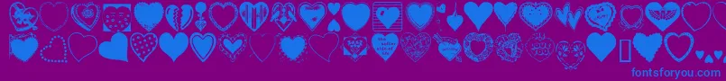 HeartsGalore-Schriftart – Blaue Schriften auf violettem Hintergrund