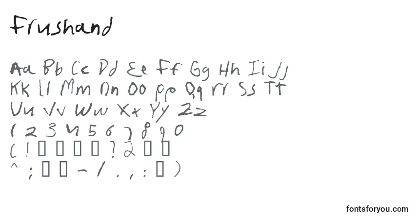 Schriftart Frushand (99379) – Alphabet, Zahlen, spezielle Symbole