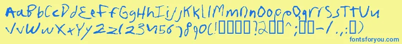 Frushand-Schriftart – Blaue Schriften auf gelbem Hintergrund