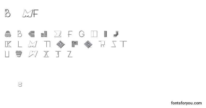 Schriftart BossMFour (99383) – Alphabet, Zahlen, spezielle Symbole