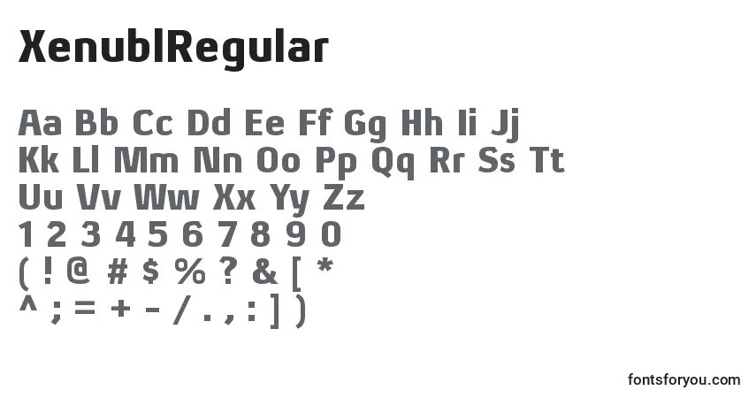 A fonte XenublRegular – alfabeto, números, caracteres especiais