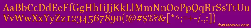 LinotypeReallyMedium-Schriftart – Orangefarbene Schriften auf violettem Hintergrund