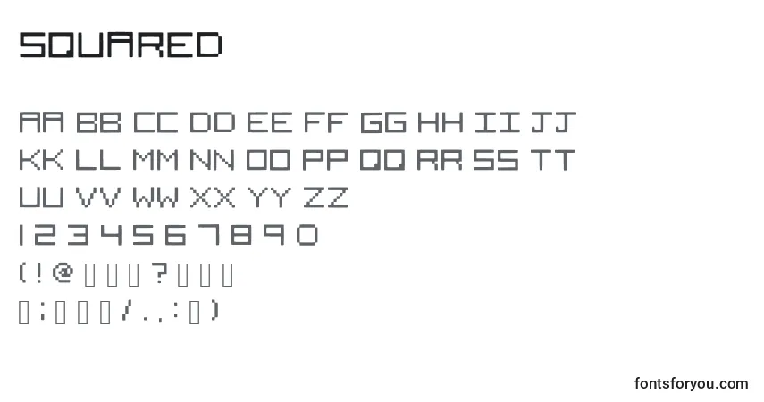 Czcionka Squared – alfabet, cyfry, specjalne znaki