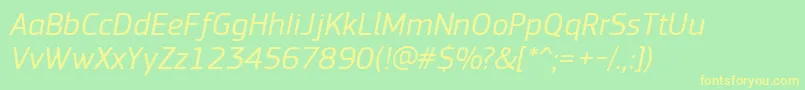 フォントPfsquaresansproItalic – 黄色の文字が緑の背景にあります