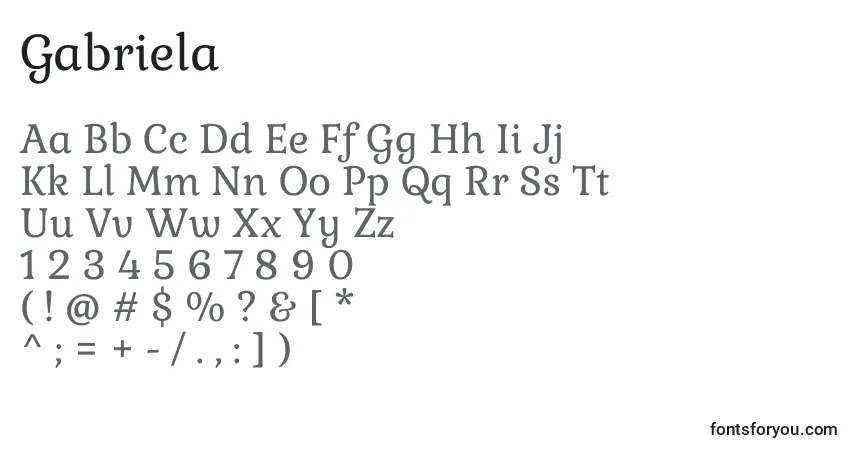 Шрифт Gabriela – алфавит, цифры, специальные символы