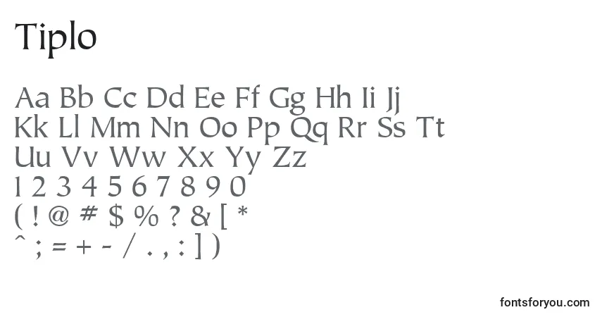 Schriftart Tiplo – Alphabet, Zahlen, spezielle Symbole