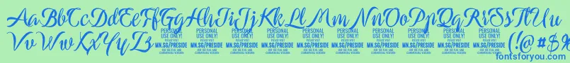 PresideboldPersonalUse Font – Blue Fonts on Green Background