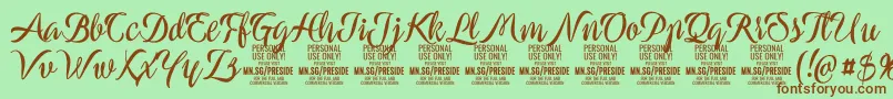 PresideboldPersonalUse Font – Brown Fonts on Green Background