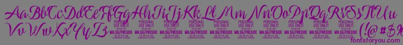 Шрифт PresideboldPersonalUse – фиолетовые шрифты на сером фоне
