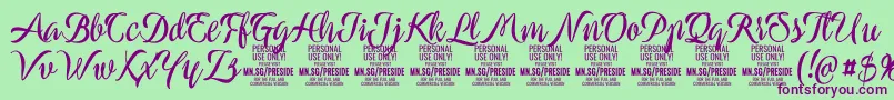 PresideboldPersonalUse Font – Purple Fonts on Green Background