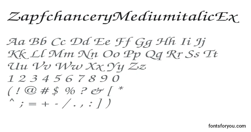 Czcionka ZapfchanceryMediumitalicEx – alfabet, cyfry, specjalne znaki