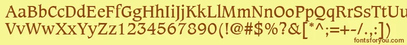 CaxtonLtBook-Schriftart – Braune Schriften auf gelbem Hintergrund